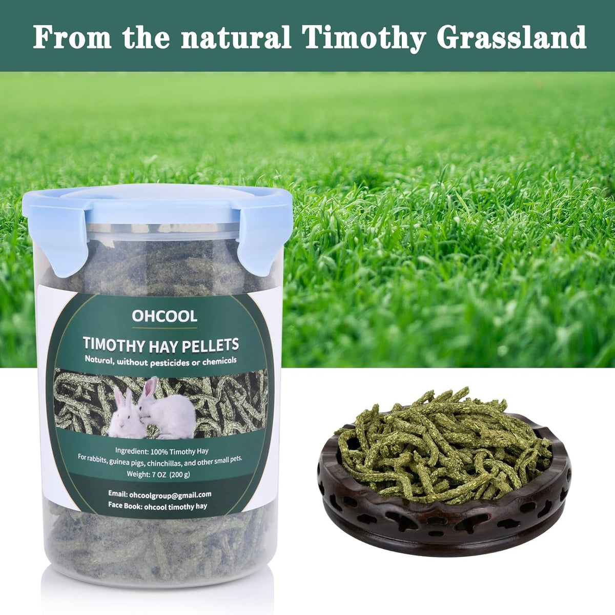 Timothy Hay Pellets 28oz (4 * 7 oz) - 100% Timothy Premium Nutrition Pellet for Tortoise, Rabbits