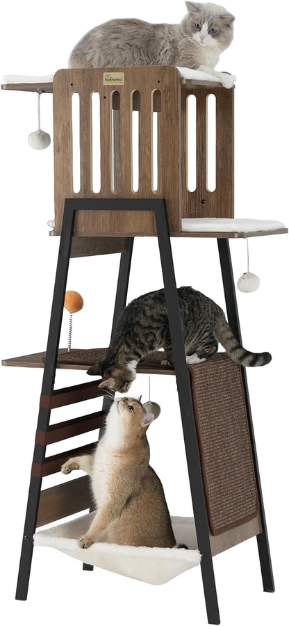 FourFurPets Modern Cat Tree, 58-Inch Cat Tower for Large Cats, Maine Coon Cat Tree with Scratching