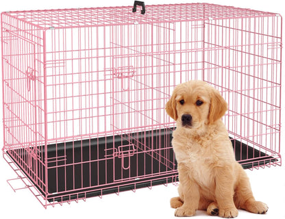 BestPet | Dog Crate | 24" | Pink | Foldable Metal Kennel with Double Doors, Secure Slide-Bolt