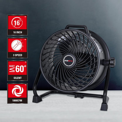 16 Inch High Velocity Industrial Fan Portable Heavy Duty Drum Metal Shop Fan with 3-Speed 360°