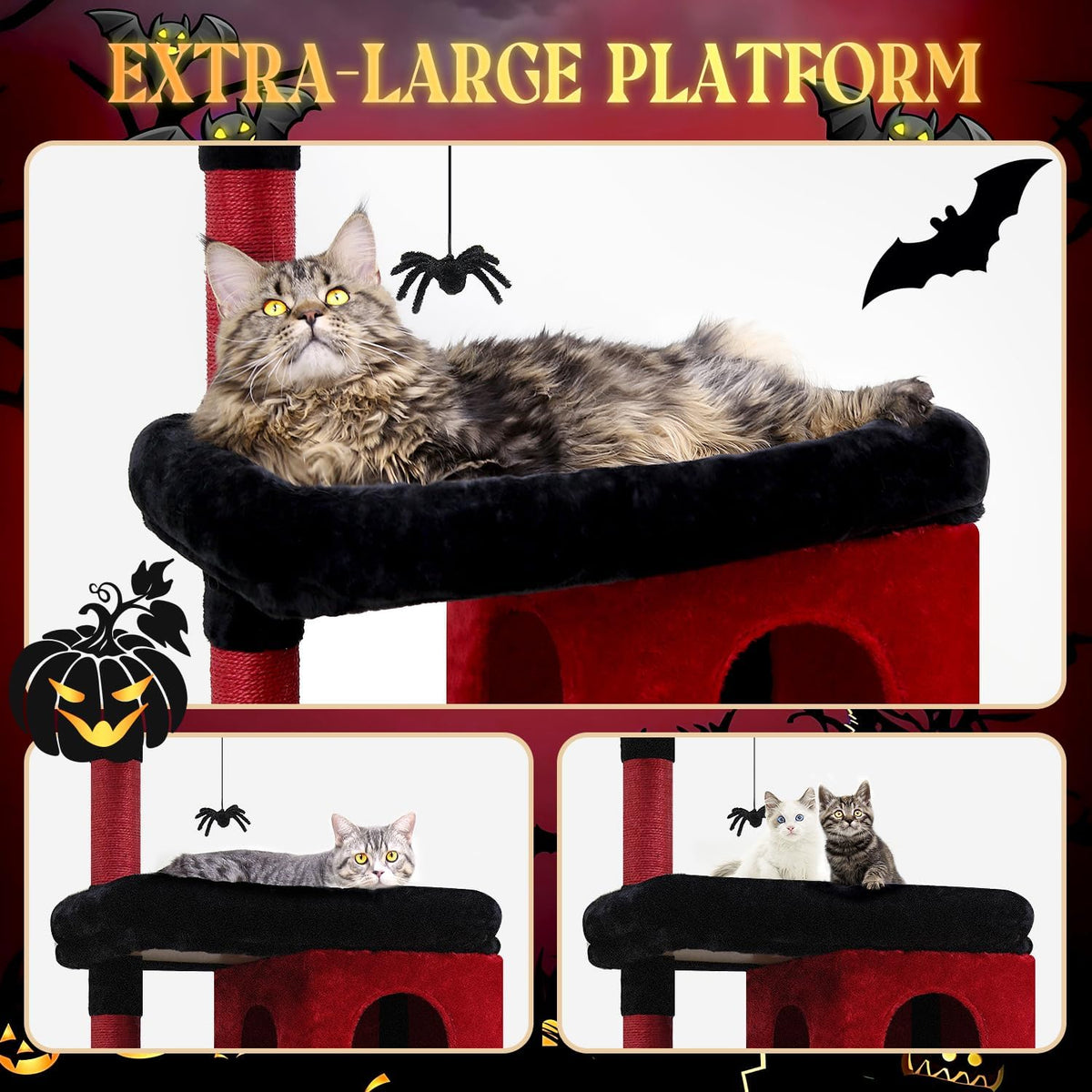 Globlazer Heavy Duty Gothic Cat Tree, 72in Large Cat Tower with Coffin Bed, Sturdy Maine Coon Cat