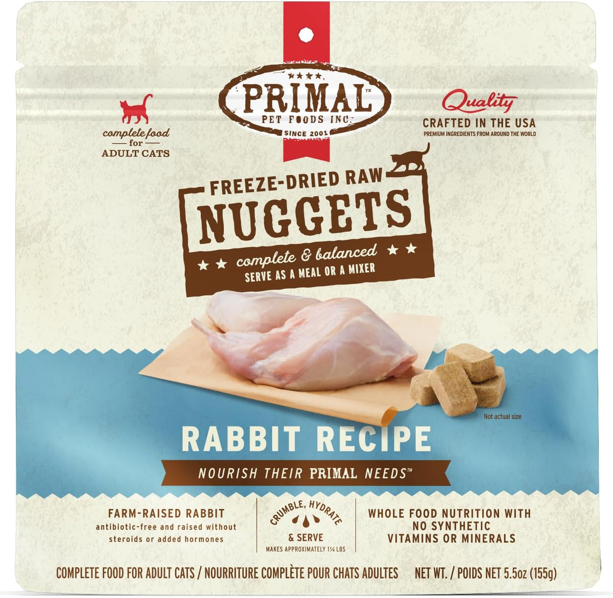 Primal Freeze Dried Raw Cat Food Nuggets Rabbit, Complete & Balanced Meal or Topper, Premium
