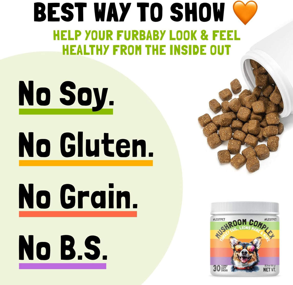 Mushroom Complex Treats for Dogs with Reishi, Shiitake, and Turkey Tail Mushrooms for Cognition and