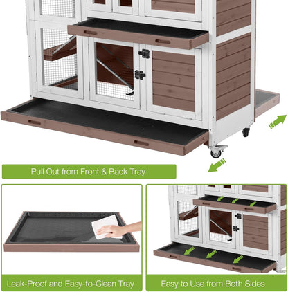 GUTINNEEN Large Rabbit Hutch Wooden Bunny Cage Indoor with Chew-Proof Ramp, 2-Story Guinea Pig