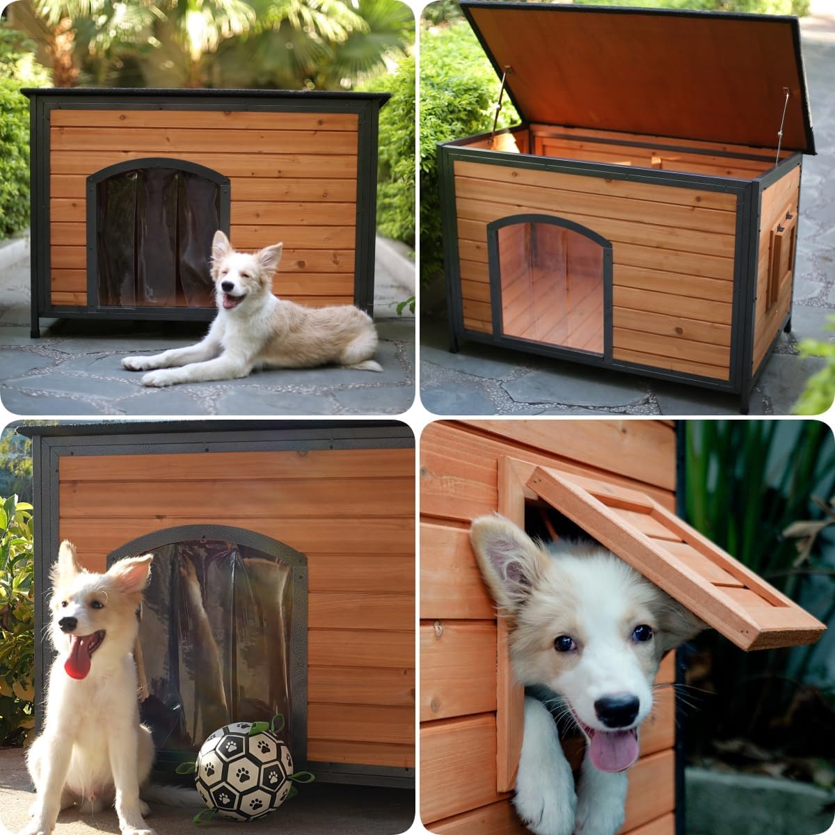 Dog House Outdoor Weatherproof 34.3" L Chew Proof Outside Dog Kennel for Small Medium Dogs with