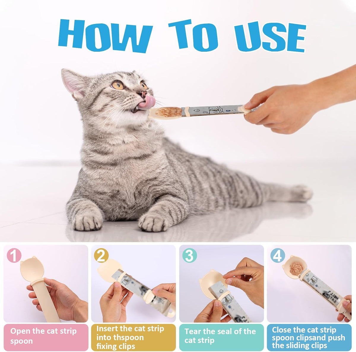 Cat Treat Dispenser Cat Treat Spoon Squeeze 8PCS Lickable Cat Holder with Cat Strip Feeder Spoon