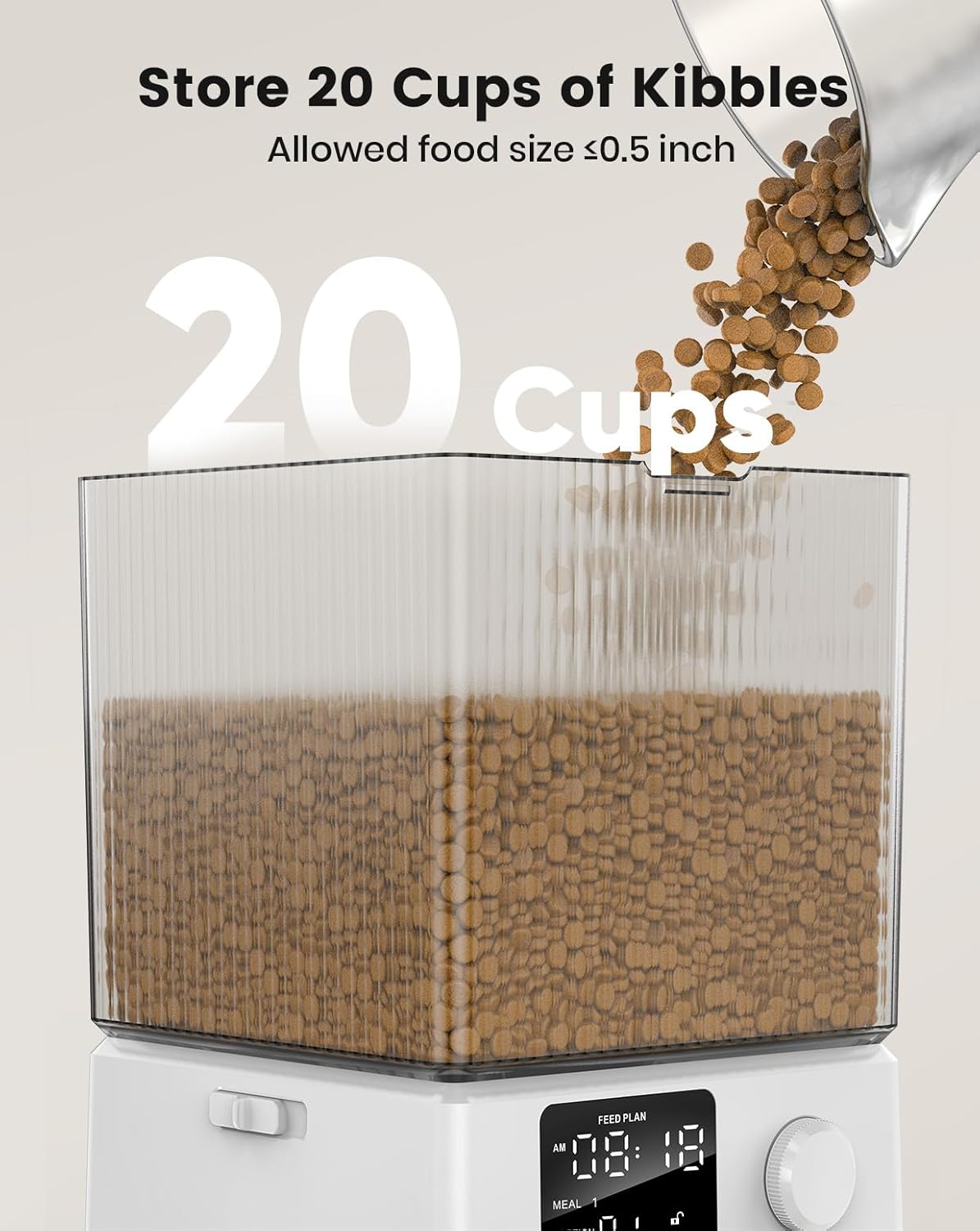 oneisall Automatic Cat Feeder for 2 Cats, 20 Cups/5L Automatic Cat Food Dispenser for Small Pets