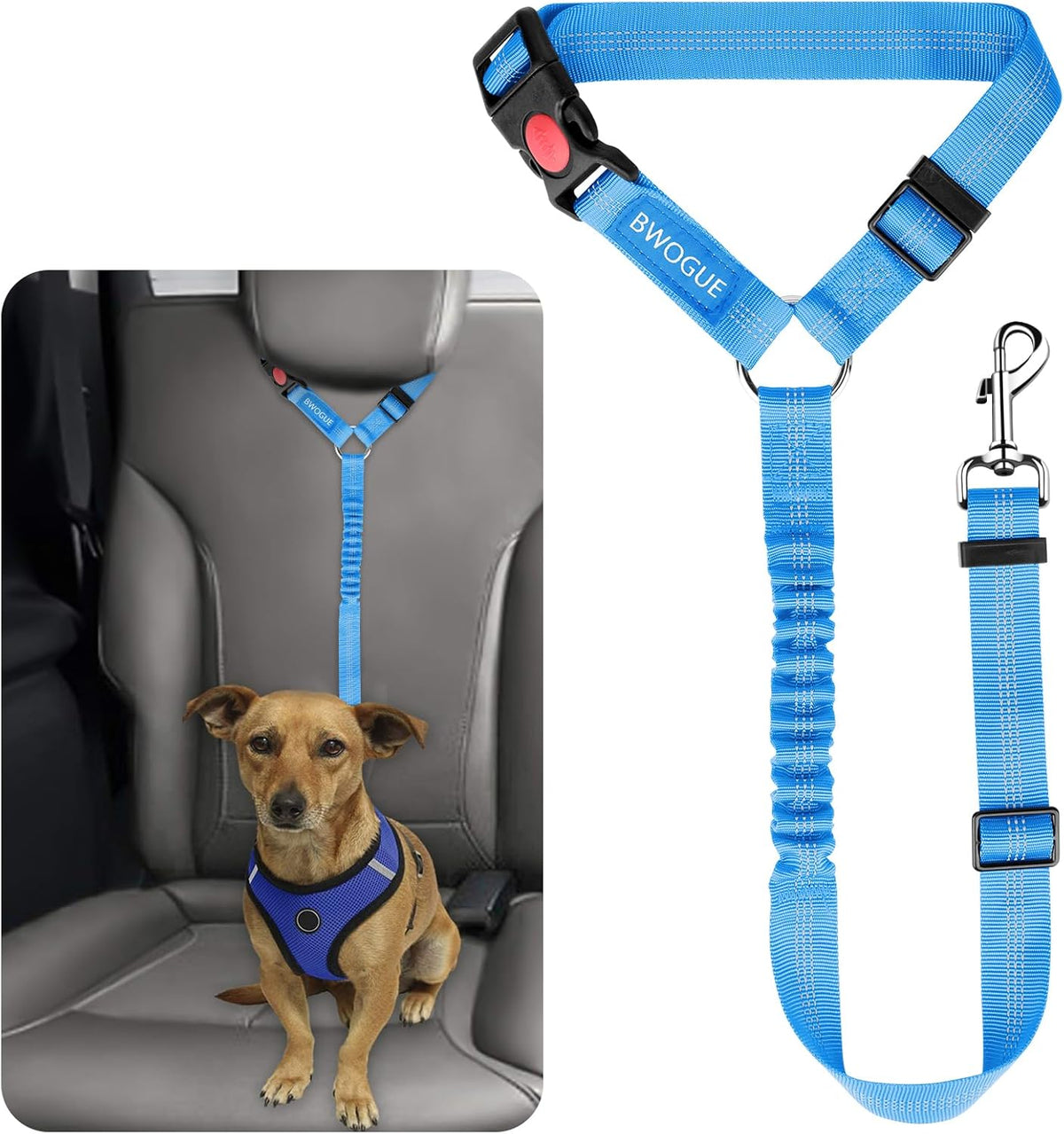 BWOGUE Pet Dog Cat Seat Belts, Car Headrest Restraint Adjustable Safety Leads Vehicle Seatbelt