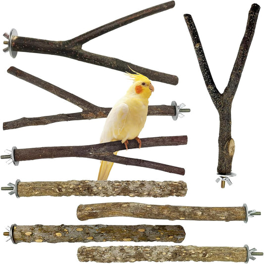 kathson 8 PCS Natural Bird Wood Perch Parakeet Standing Toy Sticks Parrot Paw Grinding Branches