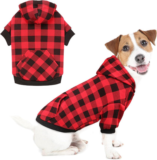Dog Hoodie Sweater Red Buffalo Plaid Pet Clothes Warm and Soft Breathable Cozy Medium Pet Hoodie