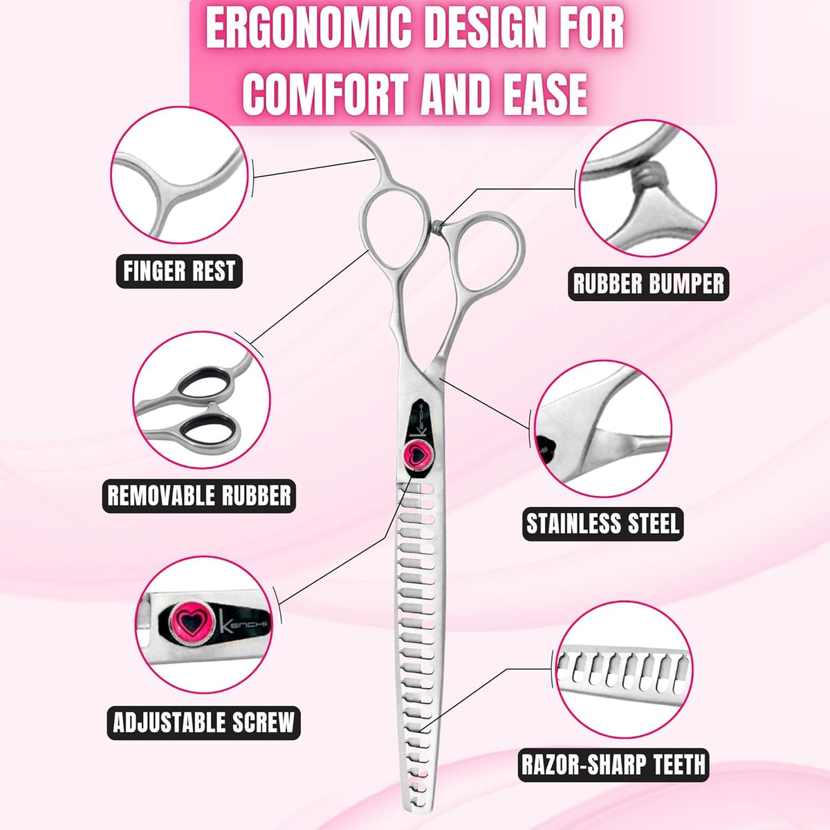 Kenchii Love Dog Grooming Scissors, 22 Tooth Blender Shears, Dog Scissors for Grooming