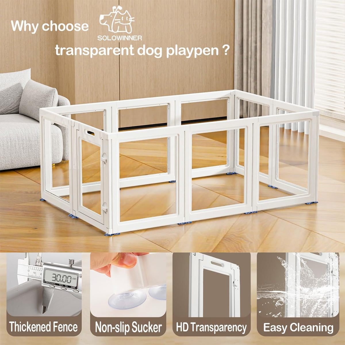 Clear Acrylic Dog Playpen Transparent Dog Playpen Indoor, Easy Assemble Clear Pet Pen for Puppy