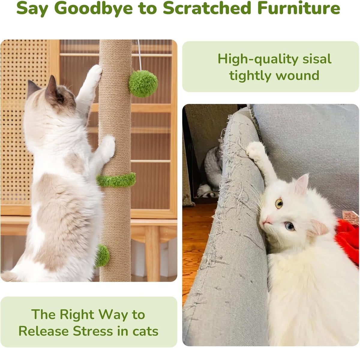 33" Tall Cat Scratching Post for Indoor Cats, Premium Sisal Scratch Posts with Cat Toys and Fun