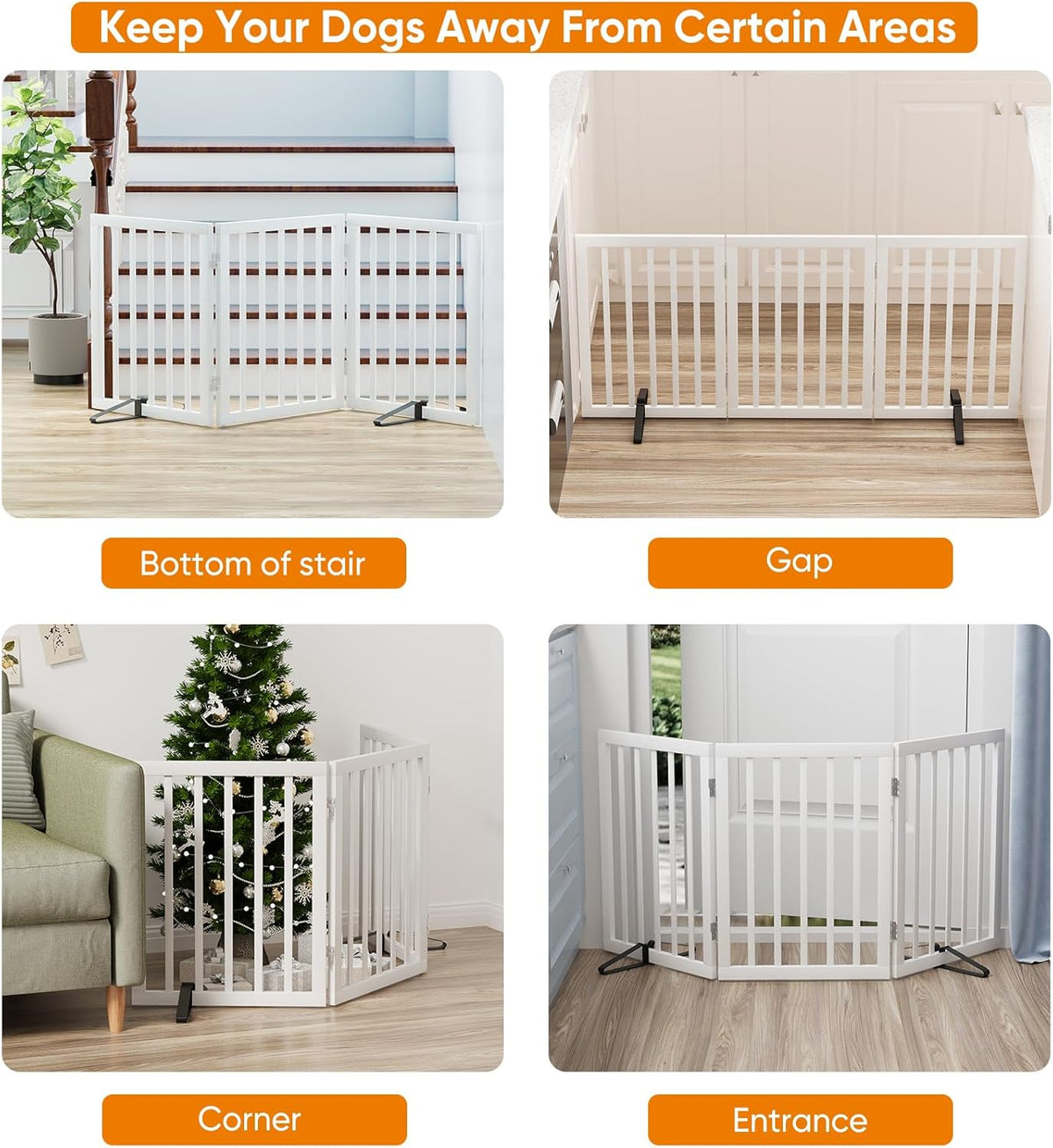 White 18-55" Wide Pet Gate, Bamboo Dog Gate for Stair, Foldable Dog Gates for Doorways House