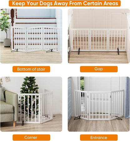 White 18-55" Wide Pet Gate, Bamboo Dog Gate for Stair, Foldable Dog Gates for Doorways House