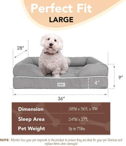 Friends Forever Large Dog Bed, Orthopedic Pet Sofa Memory Foam Mattress, Calming Dog Couch, Wall