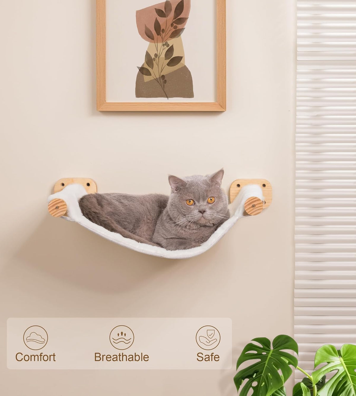 Cat Wall Hammock Shelves, Dual-Sided Cat Bed with Canvas & Plush Fabric, Wall Mounted Shelf for