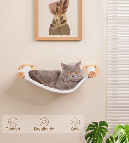 Cat Wall Hammock Shelves, Dual-Sided Cat Bed with Canvas & Plush Fabric, Wall Mounted Shelf for