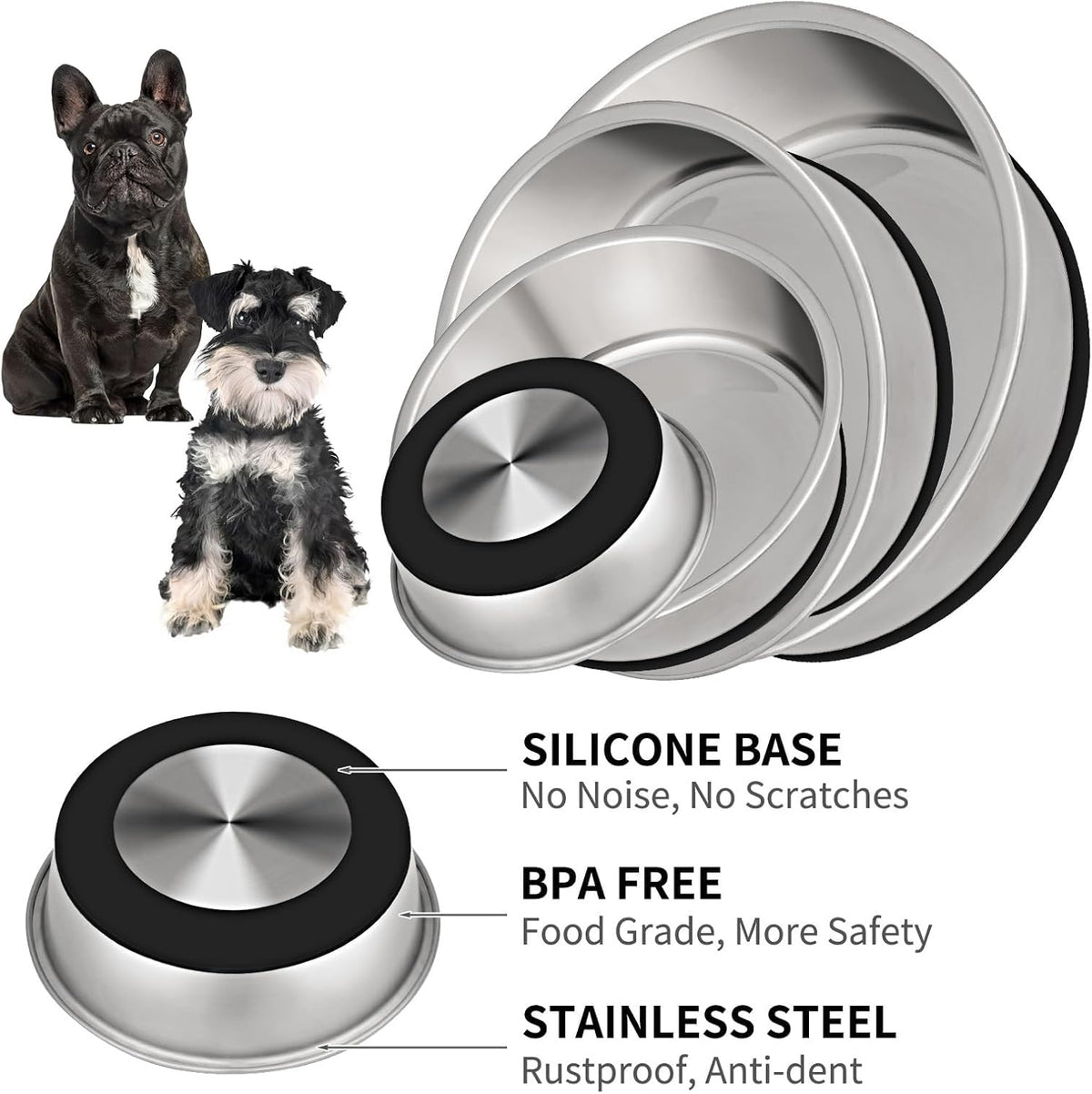 Taglory 4 Cup Stainless Steel Dog Bowls Set of 2 for Food and Water, Silicone Base Anti-Slip, Rust