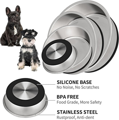 Taglory 4 Cup Stainless Steel Dog Bowls Set of 2 for Food and Water, Silicone Base Anti-Slip, Rust