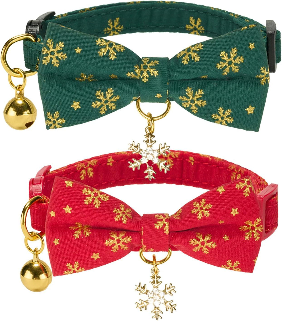 Christmas Cat Collar 2 Pack Cotton Bowtie Cat Collars Glittery Snowflakes Cute Kitten