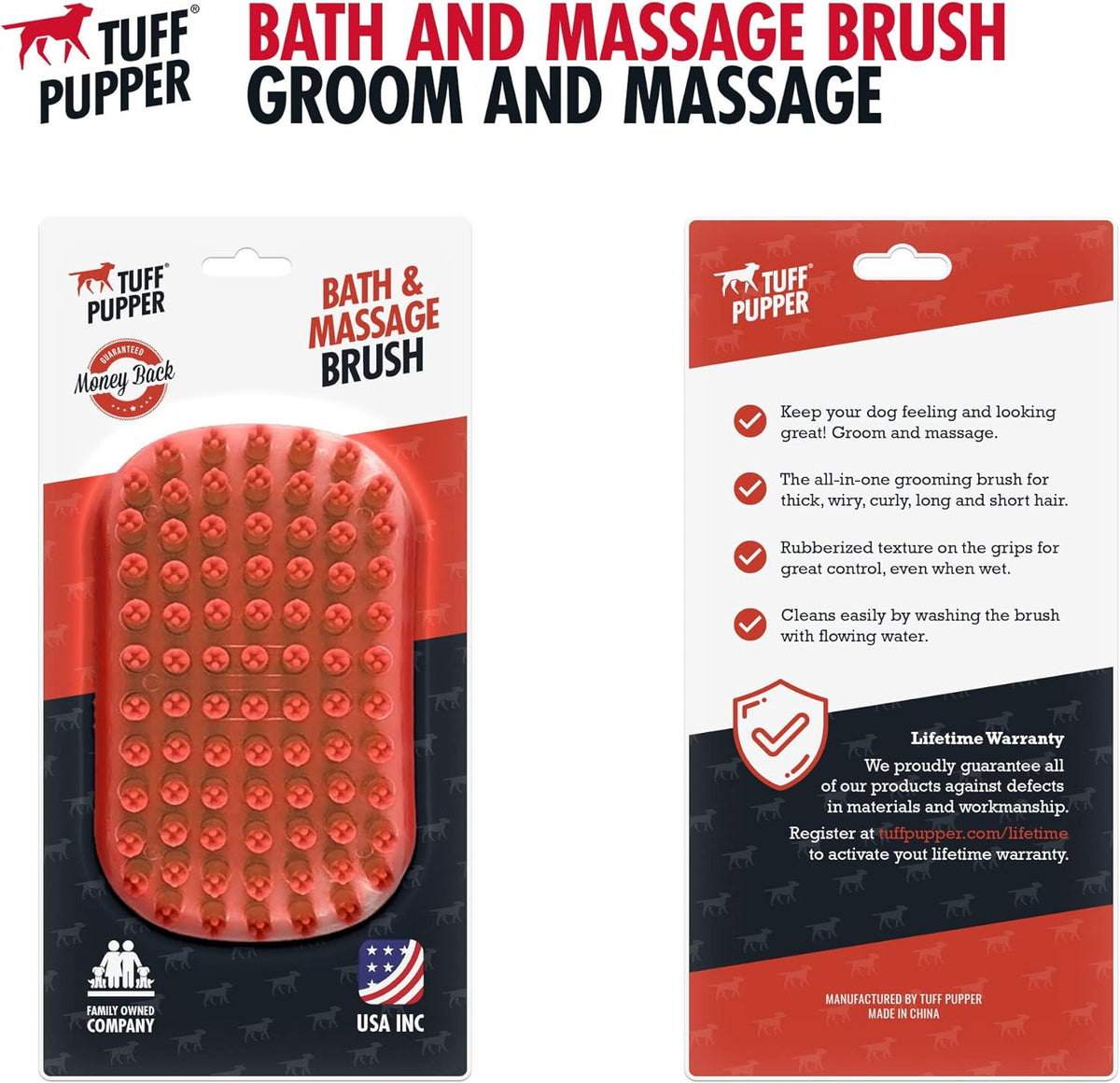 Tuff Pupper Dog Bath Brush, Silicone Pet Hair Remover Brush for Shampooing & Massaging Dogs, Dog