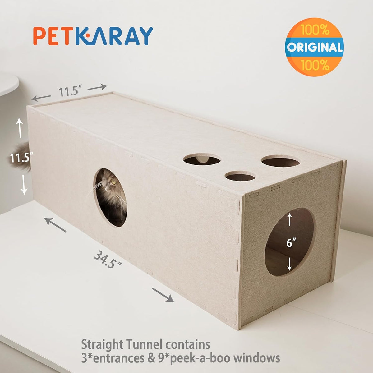 PETKARAY Cat Tunnel, Original Cat Hideaway Cave for Indoor Cats, Large Kitten Play Tubes and