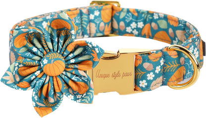 Unique style paws Halloween Dog Collar with Flower Tie Pumpkin Cotton Collar Adjustable Puppy