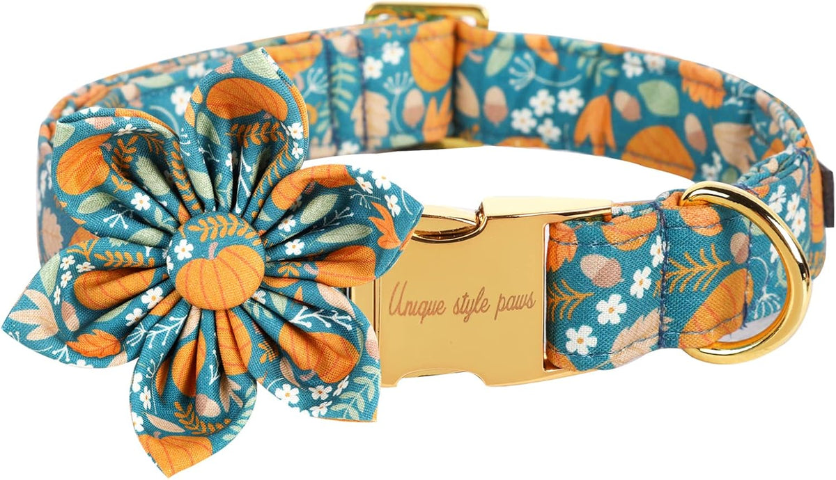 Unique style paws Halloween Dog Collar with Flower Tie Pumpkin Cotton Collar Adjustable Puppy