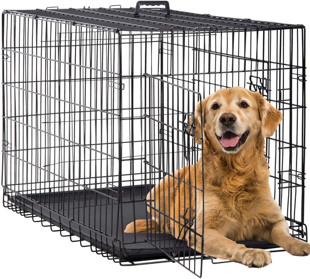 BestPet | Dog Crate | 42" | Black | Foldable Metal Kennel with Double Doors, Secure Slide-Bolt