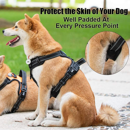 PoyPet No Pull Dog Harness, Reflective Comfortable Vest Harness with Front & Back 2 Leash