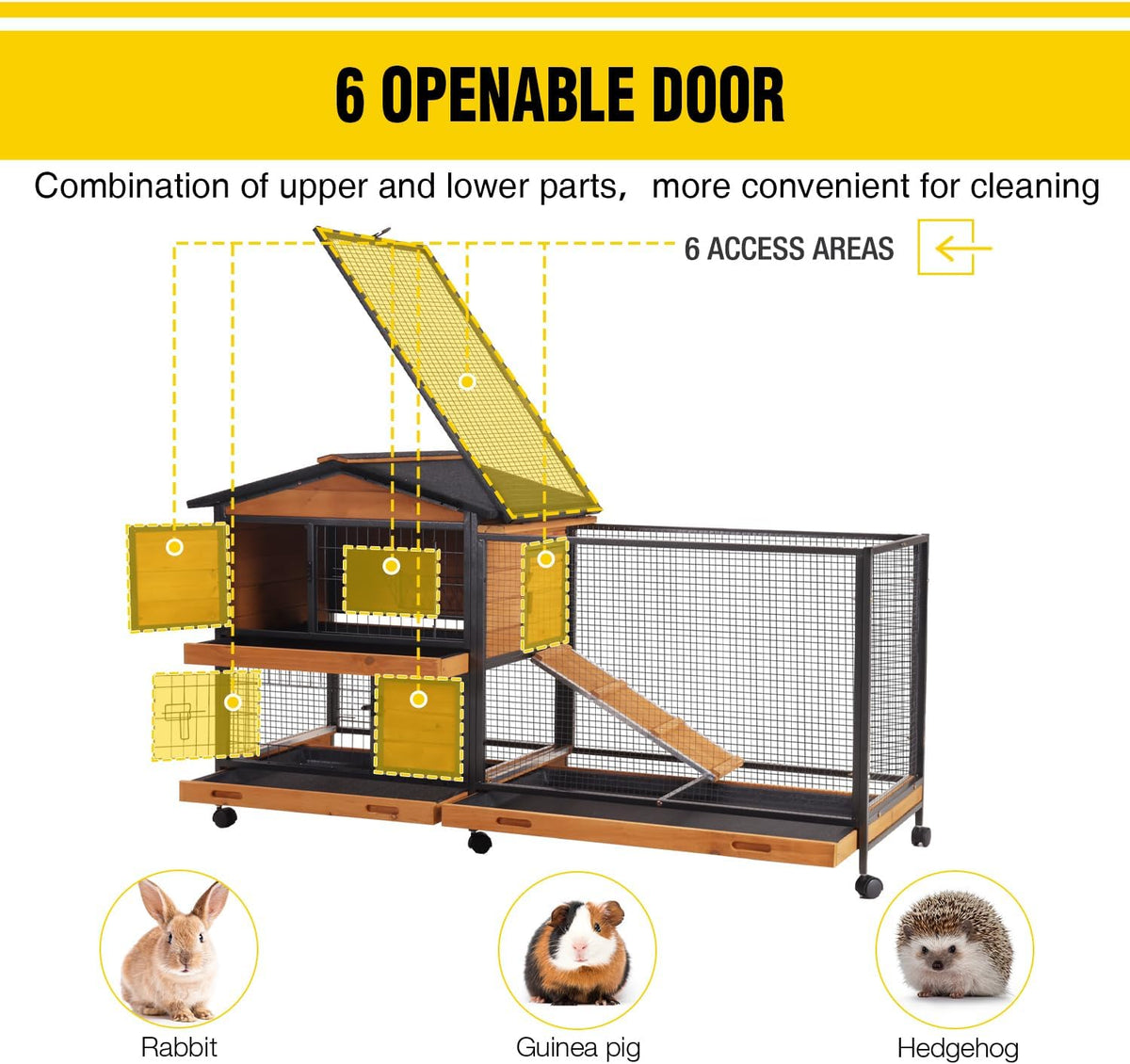 AIVITUVIN Rabbit Hutch Indoor with Metal Frame Rabbit Cage with Pull Out Tray No Leakage Bunny Cage