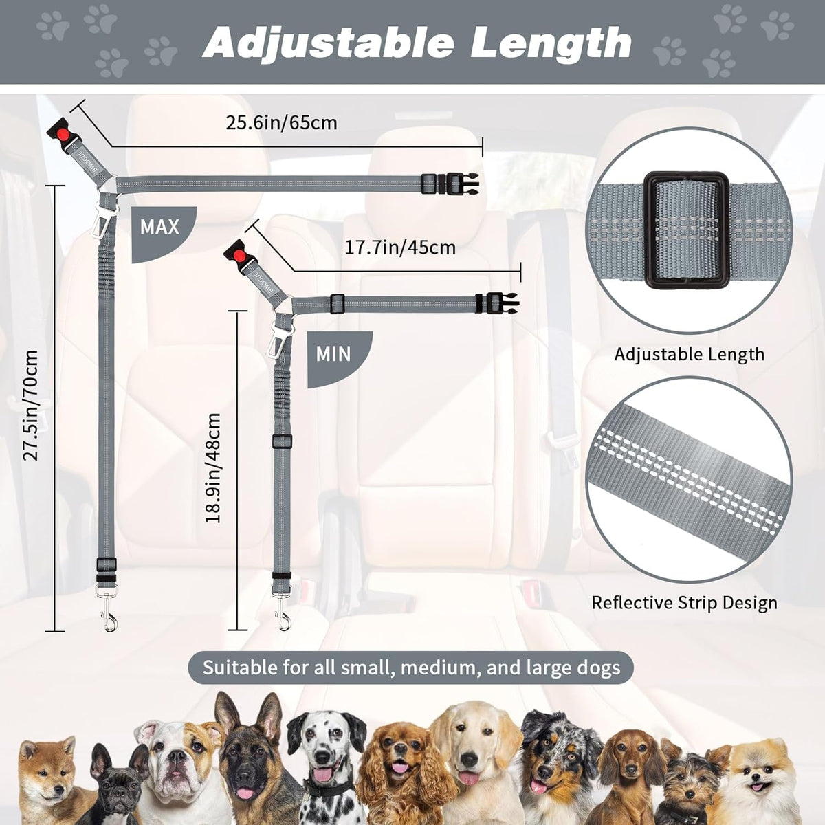 BWOGUE Pet Dog Cat Seat Belt Reflective Car Dog Headrest Restraint Leash Elastic Buffer Bungee