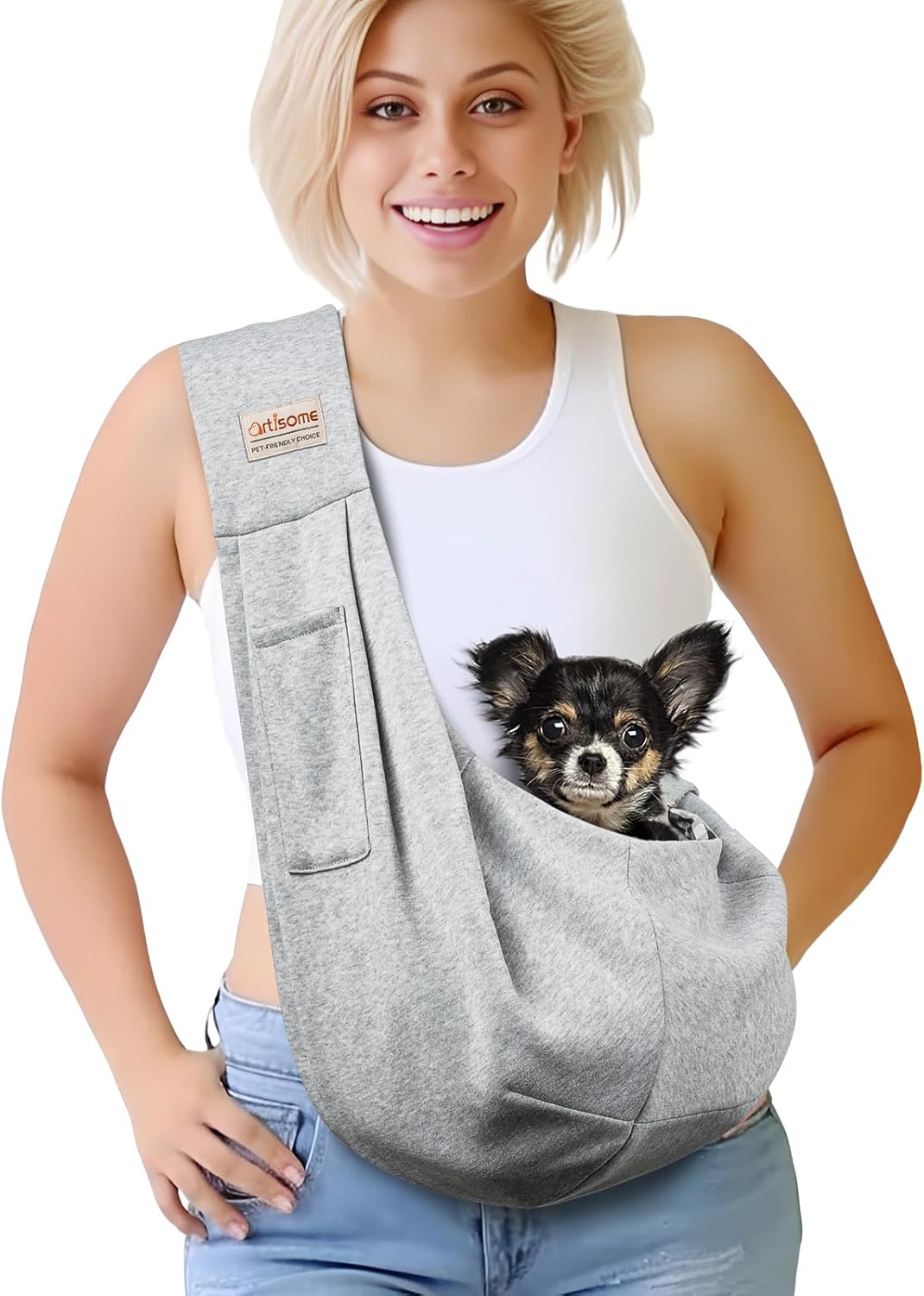Pet Dog Sling Carrier for 3-10 lbs pet,Dog Purse Pouch,Dog Satchel,Reversible unadjustable Strap
