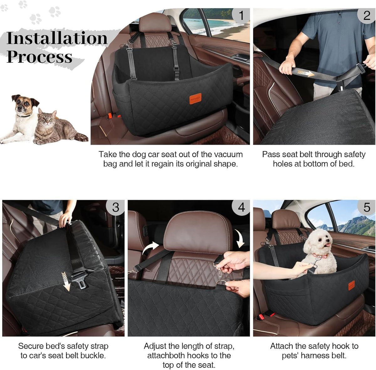 Dog Car Seat for Medium & Large Dogs Up to 55lbs, Memory Foam Cushion, Washable Cover, Safety