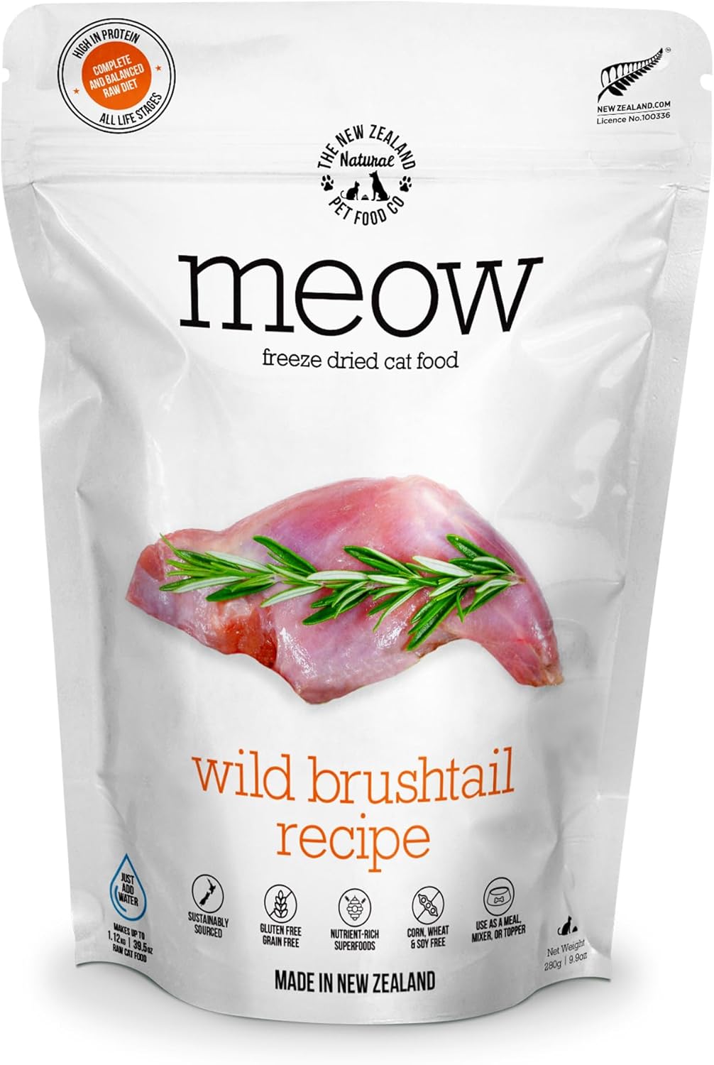 Meow Freeze Dried Cat Food - Wild Brushtail Recipe, High Protein Cat Treats, Meals & Toppers,Dry