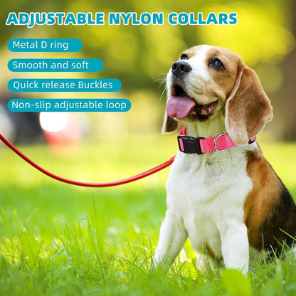 9 Pieces Adjustable Dog Collar for Animal, Soft Nylon Pets Puppy Collar with Quick Release Buckle