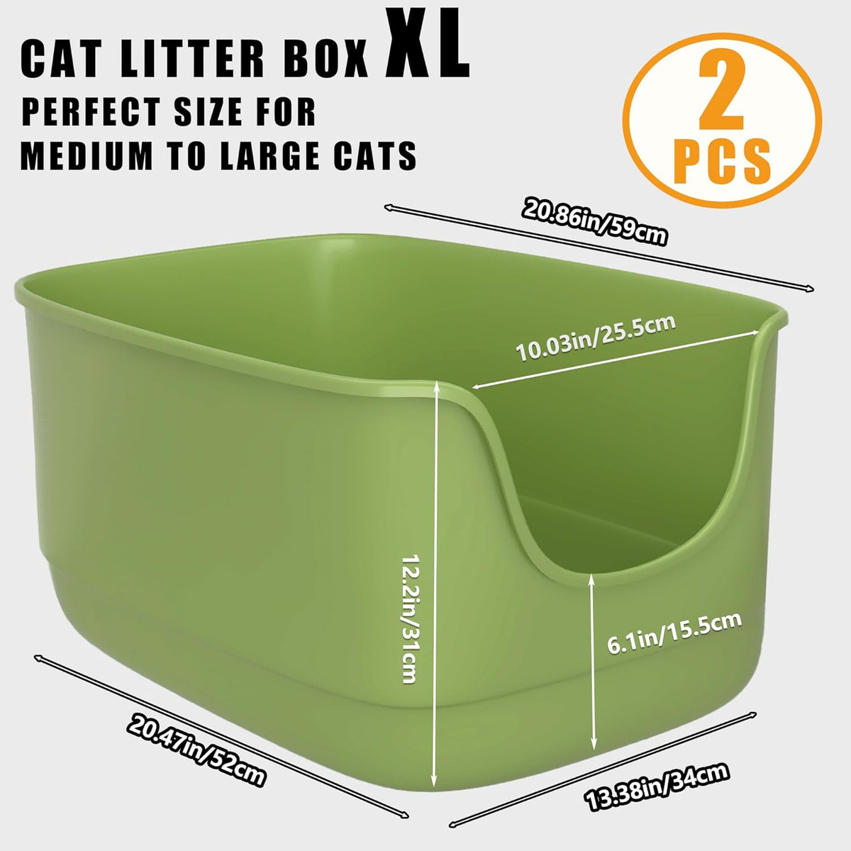 Gefryco Jumbo Cat Litter Box with High Sides, Extra Large for Muti Cats Open Big Cat Litter Box