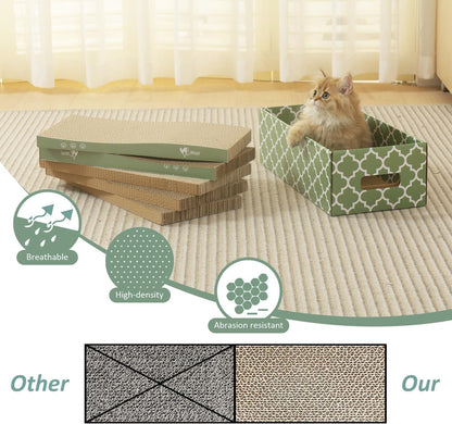 MECOOL Cat Scratching Board，5PC Cat Scratch Pad with Box，Reversible Corrugated Cat Scratcher