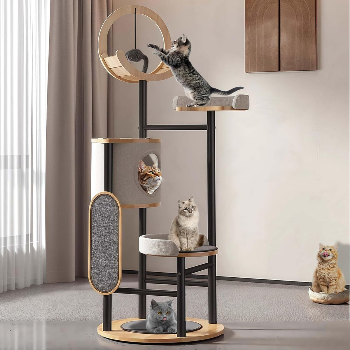 Cat Tree, 66In Cat Tower with Scratching Post, Tall Multi-Level Cat Houses for Indoor Cats Large