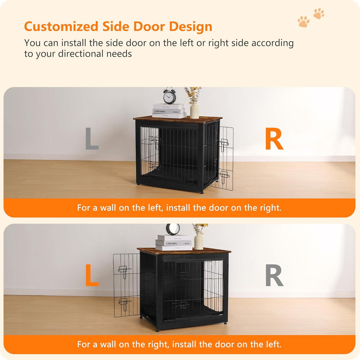 DWANTON Dog Crate Furniture with Cushion, Wooden Kennel Table with Double Doors, Indoor Dog House