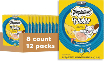 Temptations Lickable Spoons Adult Wet Cat Treat, Savory Salmon and Tempting Tuna Flavor, 8 Spoons