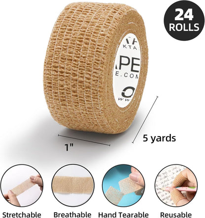 OK TAPE Self Adherent Cohesive Bandages Wrap - 24Packs, 1" x 5 Yards, Non-Woven Self Adhesive