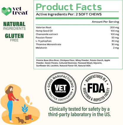 Hemp Calming Chews for Dogs - Dog Calming Chews - Anxiety Relief Treats with Melatonin - Advanced