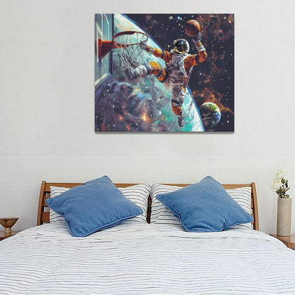 Quorin Astronaut Wall Art Funny Spaceman Basketball Pictures Space Galaxy Planet Wall Decor Canvas