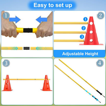 Dog Agility Training Hurdle Cone Set, Adjustable Dog Agility Equipment Obstacle Course Backyard