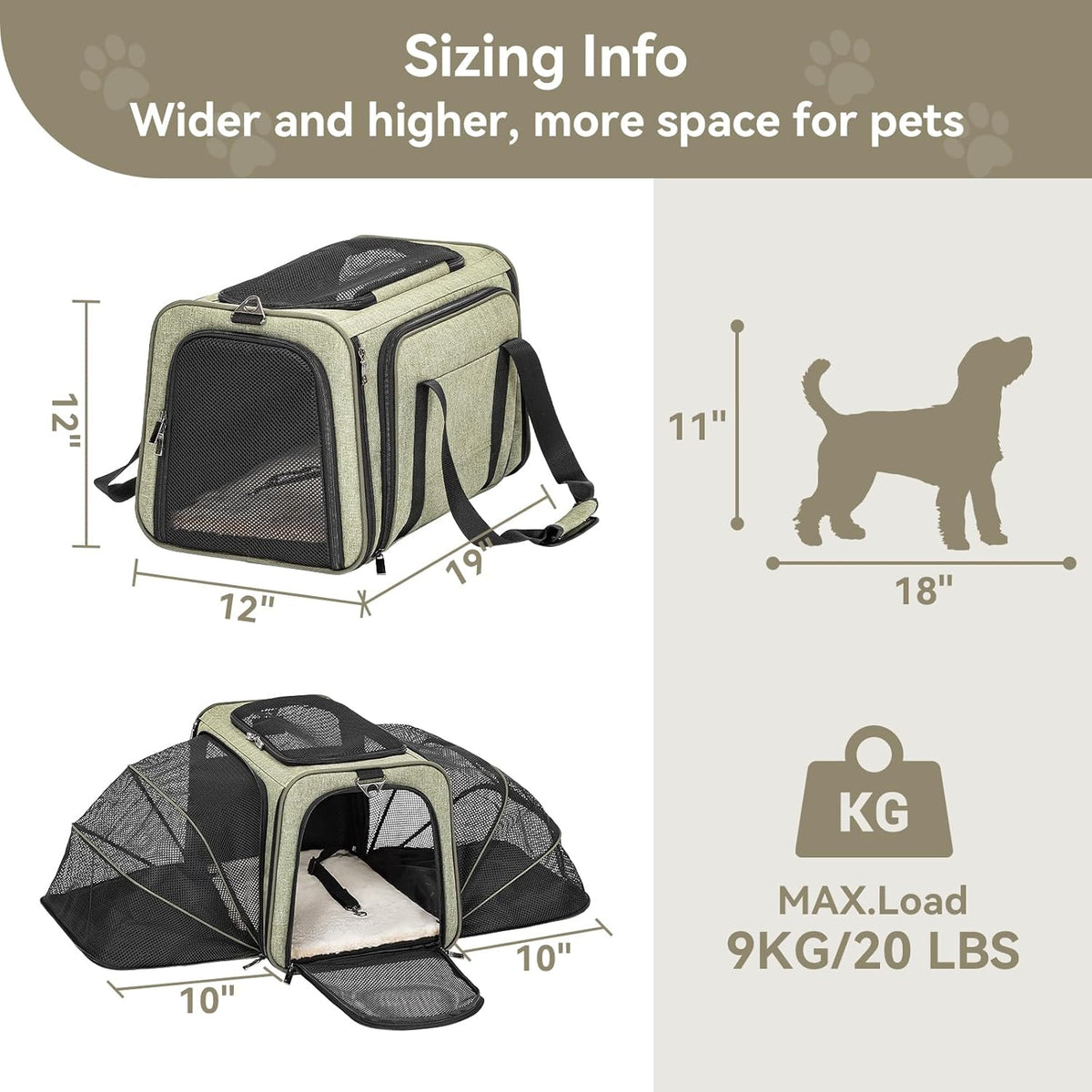 Petsfit Expandable Cat Carrier Dog Carrier, Soft-Sided Portable Pet Travel Carrier, Removable Soft