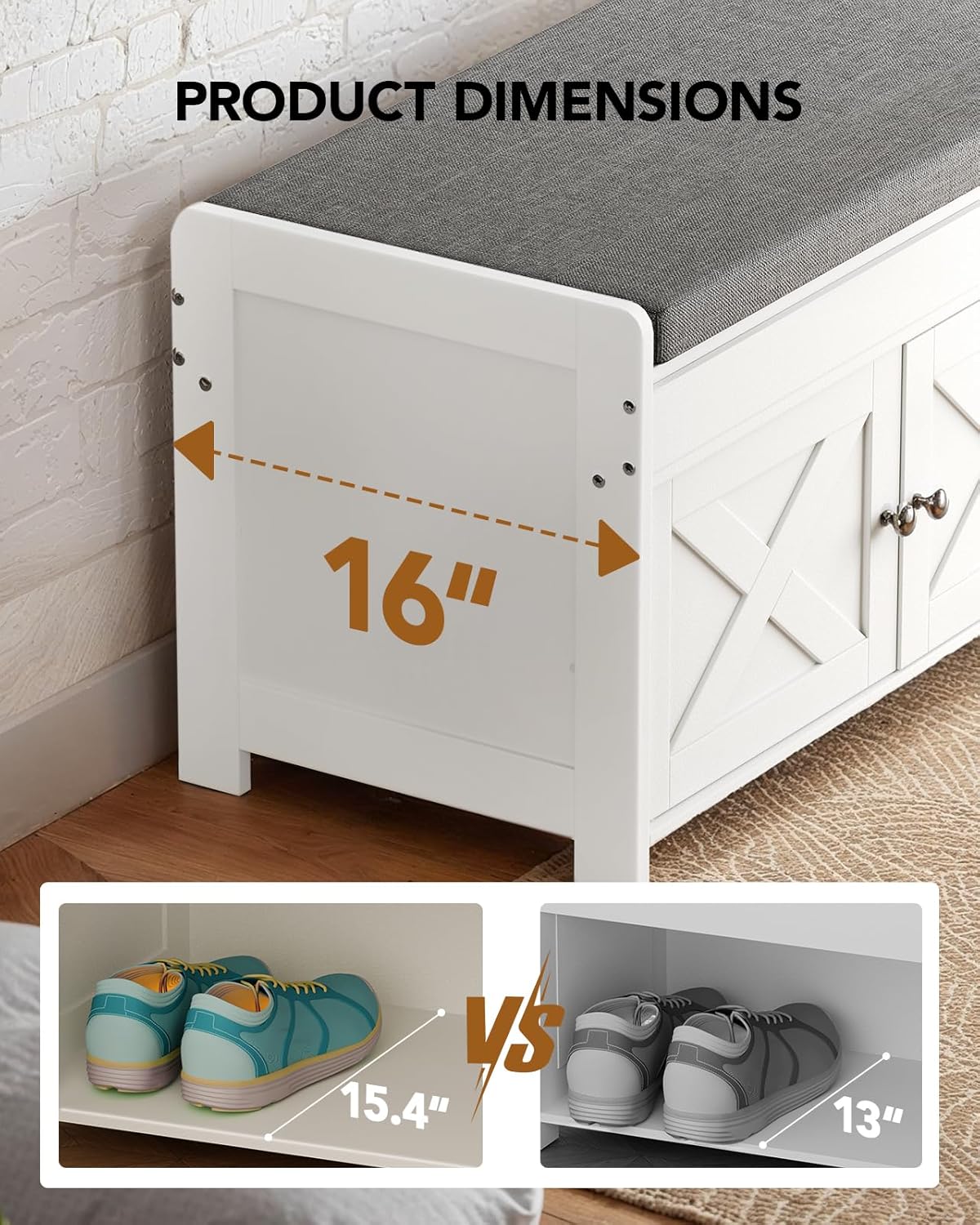 Amada Shoe Storage Bench, Entryway Bench with Cushioned Seat & Lift Top Storage, 3 Doors