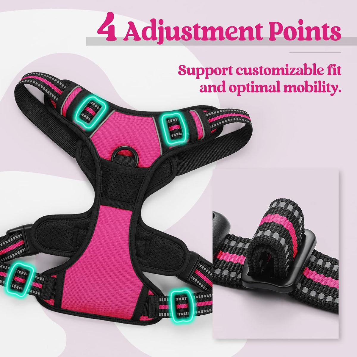 rabbitgoo Dog Harness No Pull with 2 Leash Clips, Adjustable Soft Padded, Reflective Oxford No