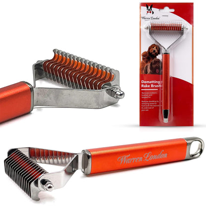 Warren London Undercoat Rake Brush for Dogs and Cats - Premium Deshedding Tool for Long Haired Pets